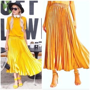 Anthropologie HD in Paris Gemma Pleated Gold Midi Skirt S NWT